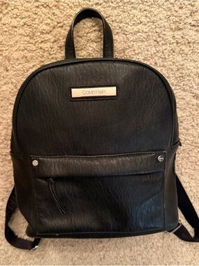 Calvin Klein Black Faux Leather Backpack
